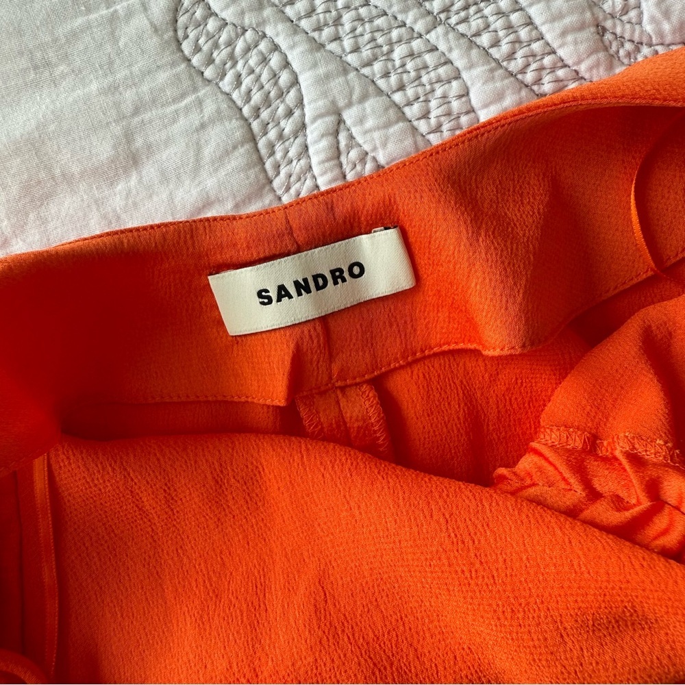 Sandro - Praline Ruched Satin-crepe Midi Dress - Orange Tomato - Picture 9 of 13